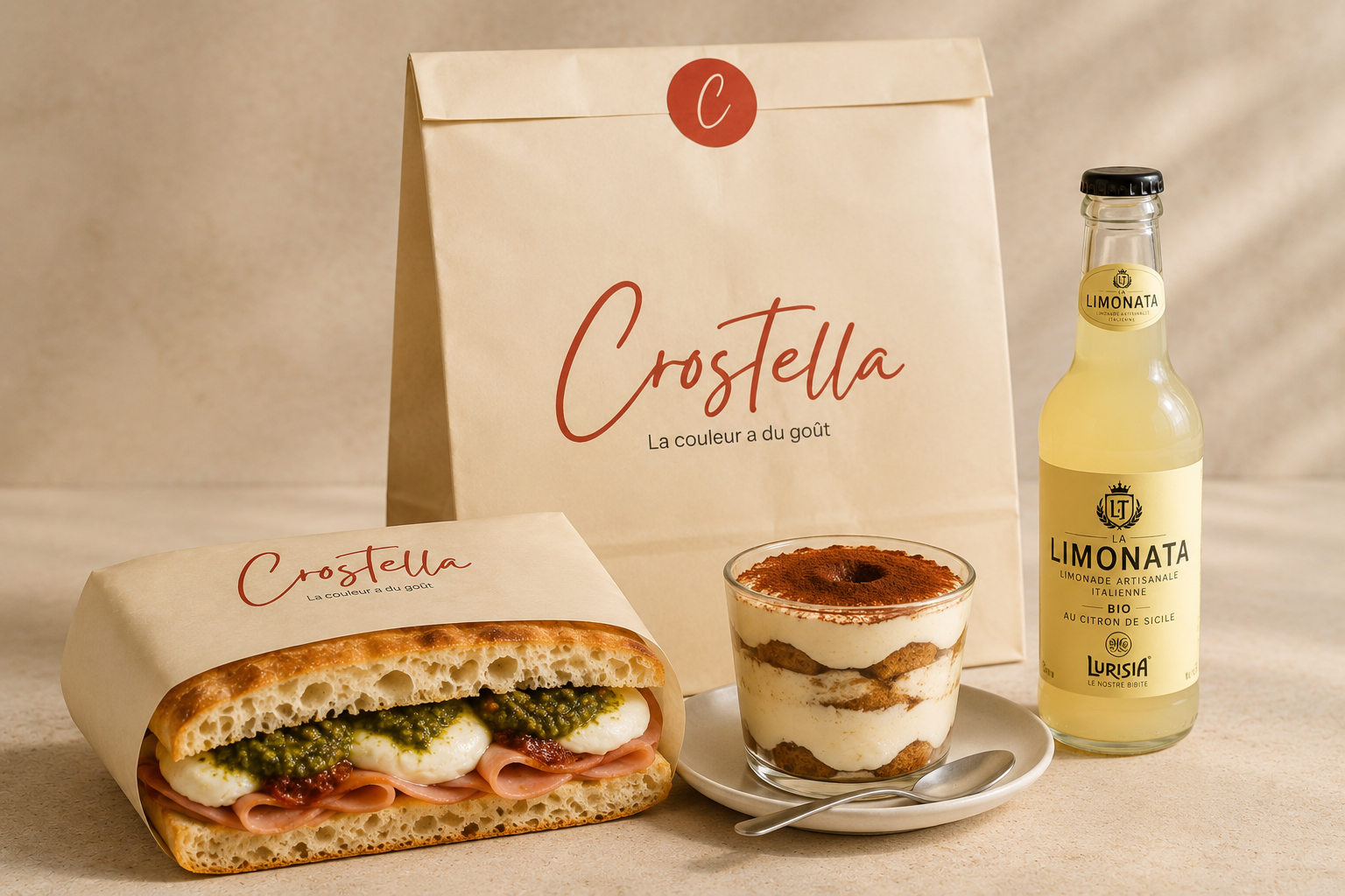 Menu Crostella complet — schiacciata, boisson italienne et dessert maison