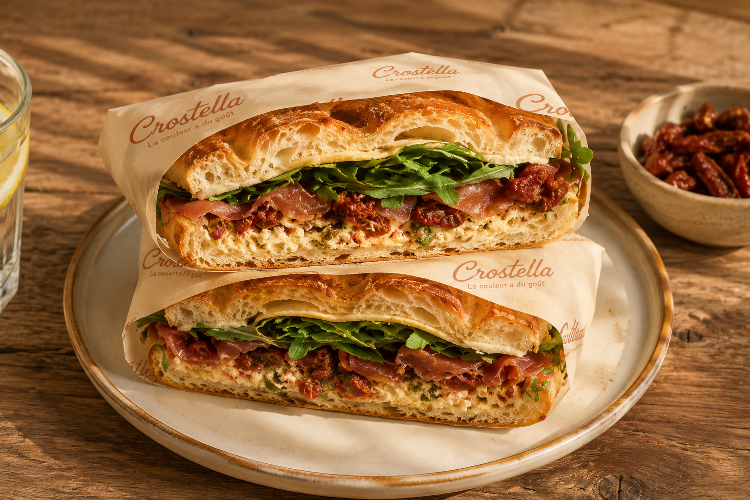 Schiacciata signature Crostella — pain croustillant garni à la coupe
